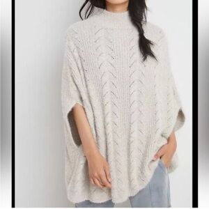 Akemi + Kin Rosie Pointelle Sweater Cape Poncho One Size